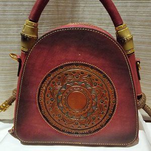 Sacred Geometry Hand-Crafted Leather HandBag / Purse - Red